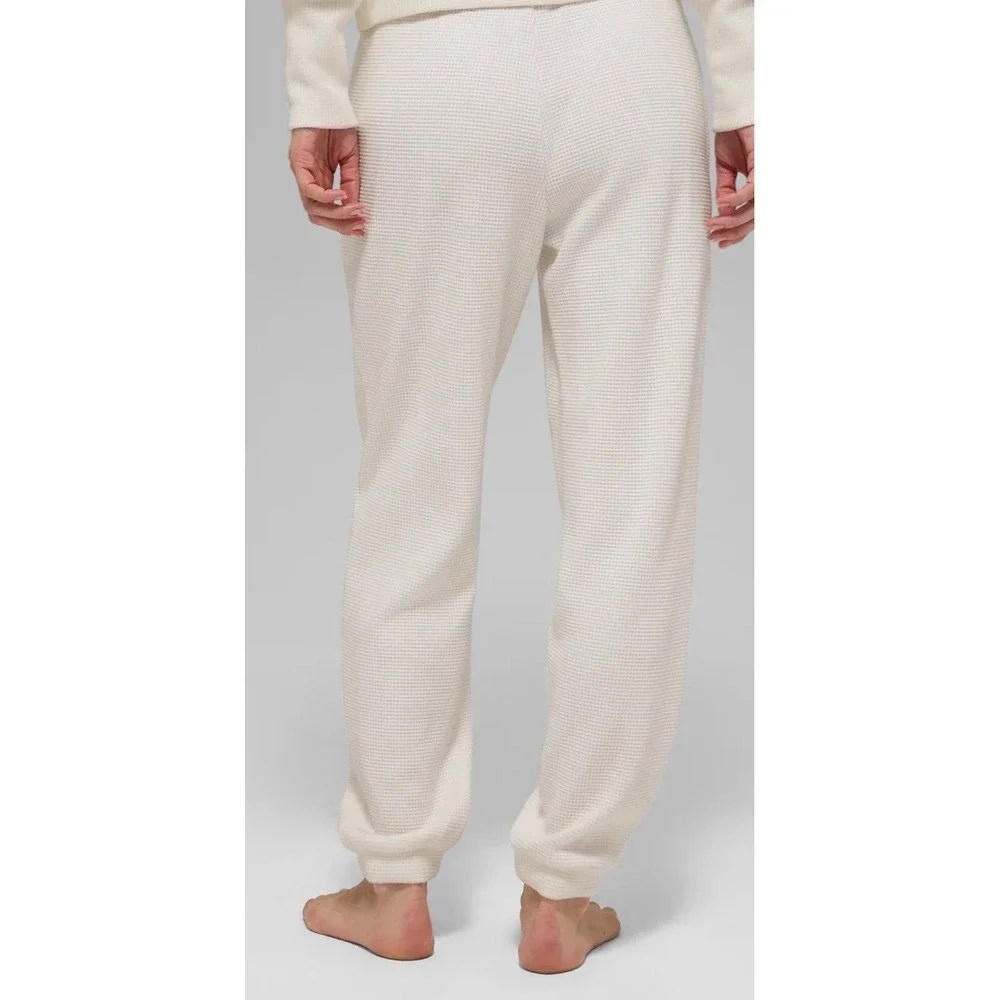 Alo Yoga Waffle Weekend Escape Joggers Ivory Knit Sweatpants Lounge Pants M
